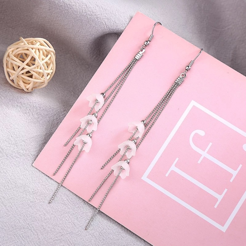 Acrylic Flower Tassel Chain Dangle Earrings